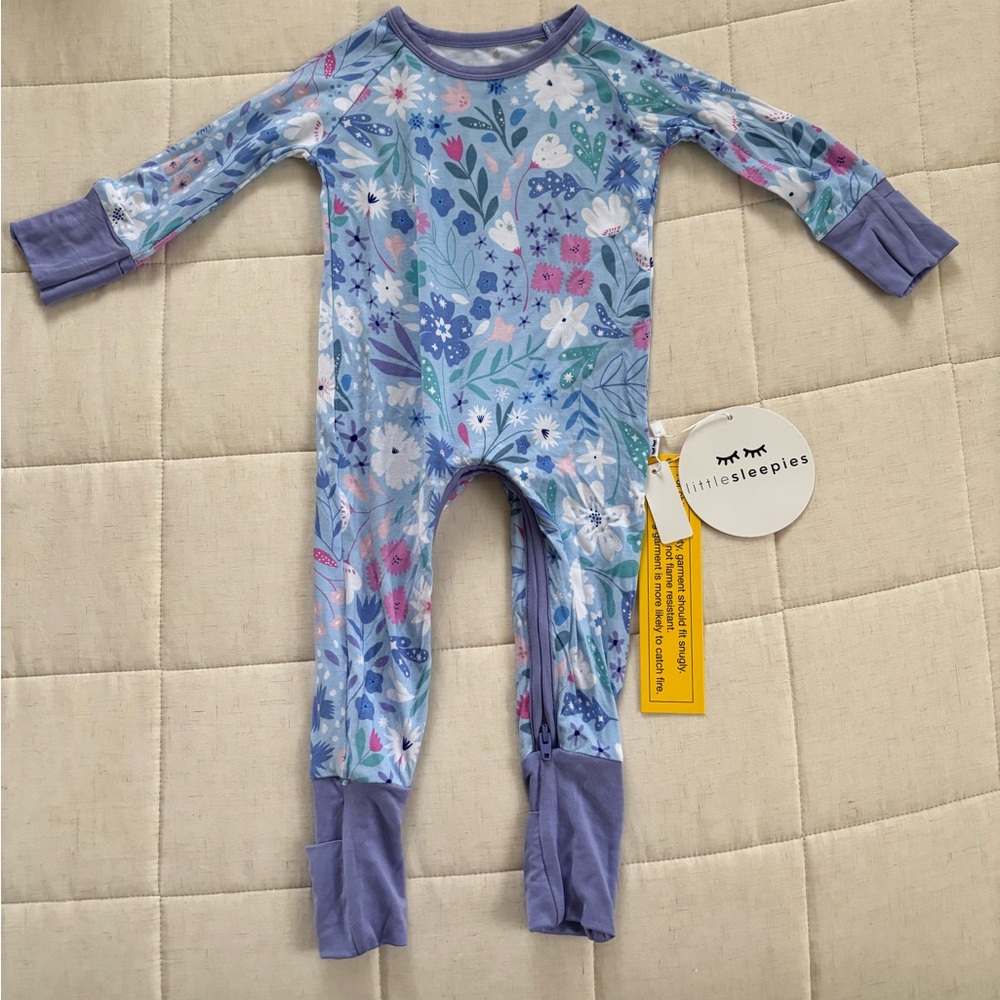 Little Sleepies Floral Footie - Blue and Purple